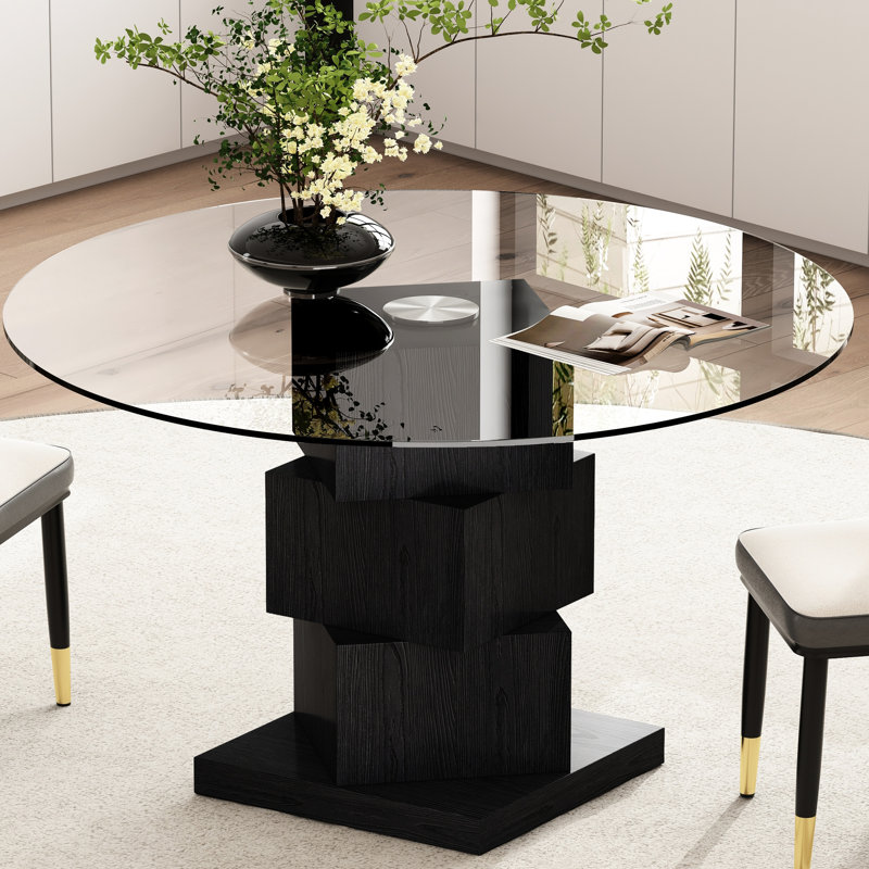 Modern -proof Glass Top Table For Dining Room Minimalist Kitchen With Stable Base