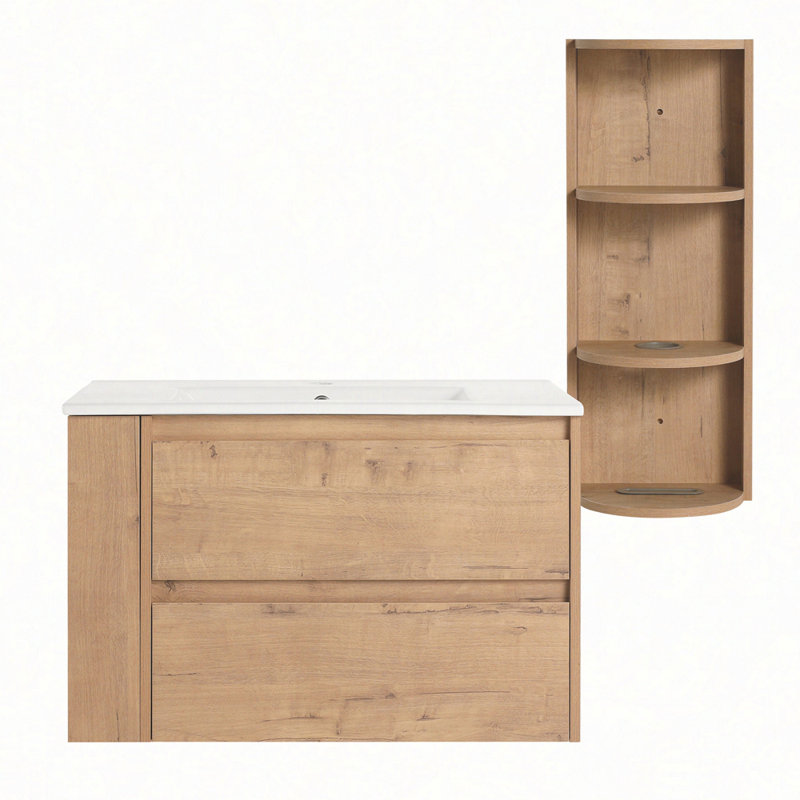 Meuble-lavabo mural 30 po avec lavabo et support de rangement, 2 tiroirs à fermeture en douceur
