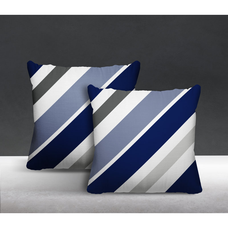  Coussin décoratif intérieur / extérieur à rayures, L 15 po x H 15 po, Bleu marine