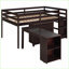 Lit mezzanine double en bois de pin / panneau de fibres à densité moyenne / contreplaqué avec bureau roulant Rangement - sans sommier - espresso / gris / blanc-485827225
