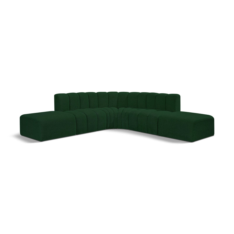 Issic Upholstered Curved Sectional with Ottoman Reversible, Green Boucle Fabric