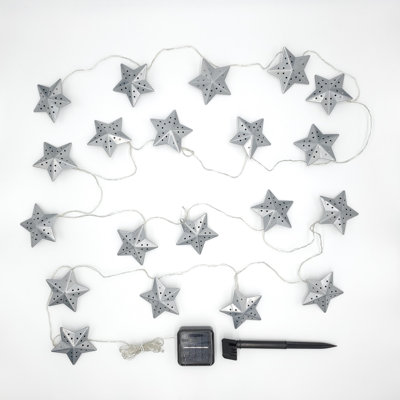 Solar Powered String Lights with 20 Silver Metal Stars