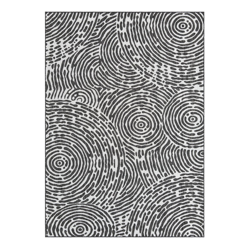 Tapis intérieur / extérieur en polypropylène géométrique tissé à la machine en noir / blanc, Rectangle 7 pi 1 po x 10 pi