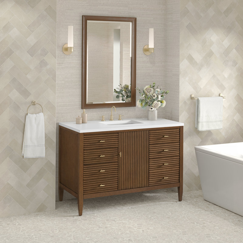 Myrrin 48'' W Single Vanity, White Zeus, Mid-Century Walnut, 8" Widespread