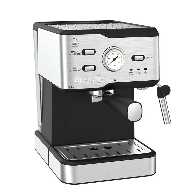 Tafole 2 Cup 20 Bar Stainless Steel Semi-Automatic Espresso Machine with ESE Pod Capsules Filter and Milk Frother Steam Wand, Brushed Stainless Steel