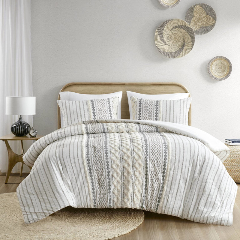 Édredon en coton imprimé pour très grand / très grand lit. Chenille. Remplir. Taies décoratives avec ouverture à chevauchement. . Taille de lavage en coton. Motif chenille. 2 taies décoratives. Literie lavable