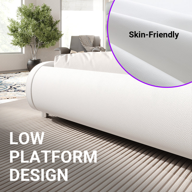 Low Profile Sleigh Bed With Adjustable Headboard, Full, White