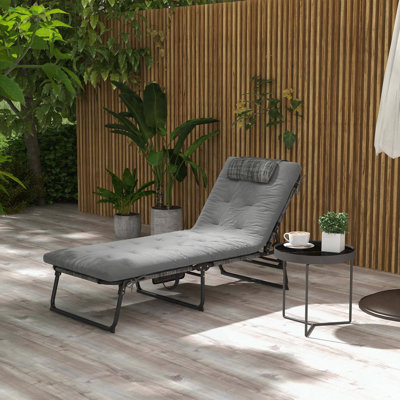 Chaise longue pliante avec coussin épais et dossier inclinable à 4 positions - Gris