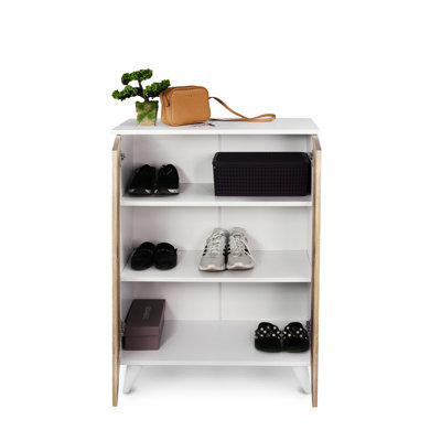 Sleek Cream Shoe Basket - Wood, Convenient Holder Wood Stand Unit Cabinet Cream, Stable Structure