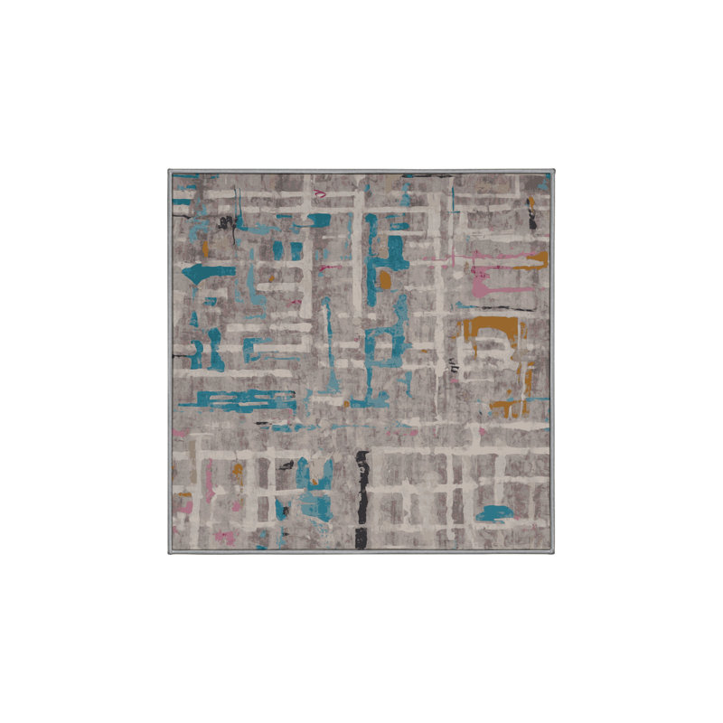 Machine Washable Gray Area Rug, Square 5'