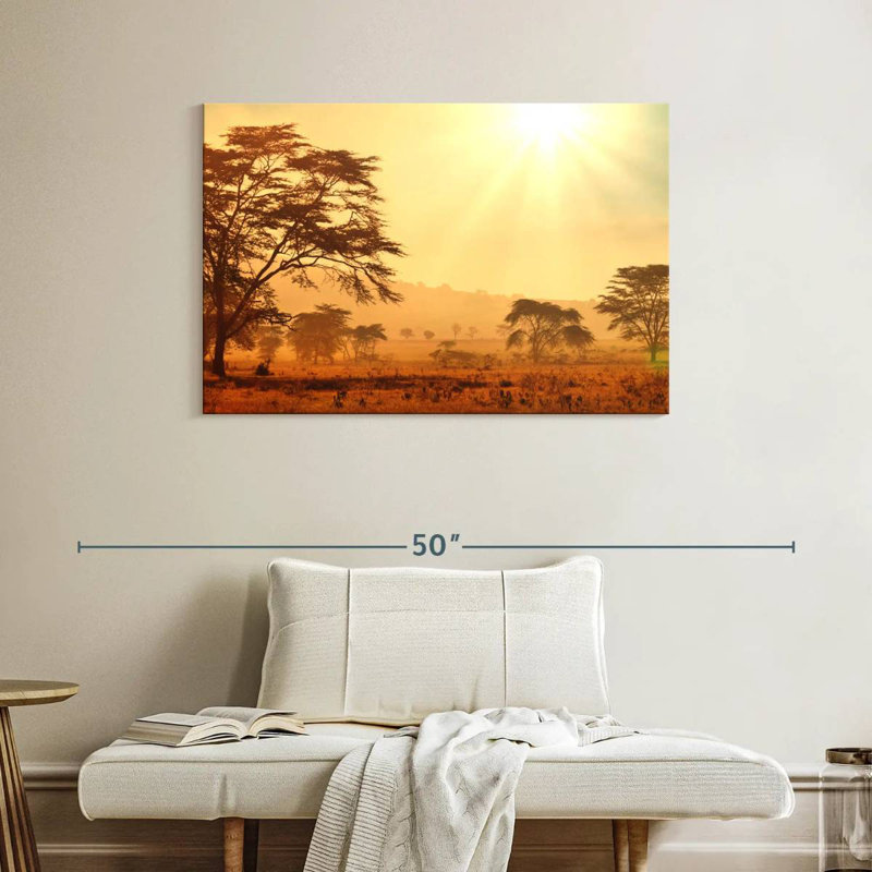Ravi, savane africaine, lever de soleil, H 26 po x l 39 po