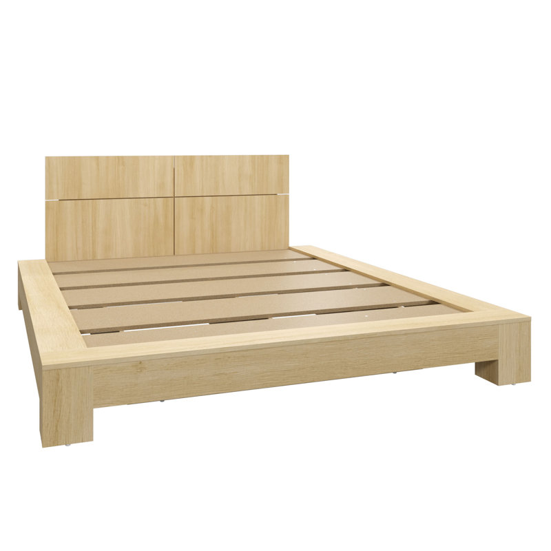 ZEN – Platform Bed with Headboard – Easy Assembly, No Box Spring Required  Beige
