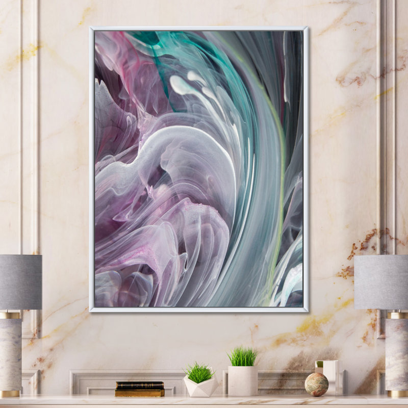 Turquoise et mauve liquide Flow Art IV - reproduction d'art moderne sur toile, H 12 po x l 20 po x P 1 po