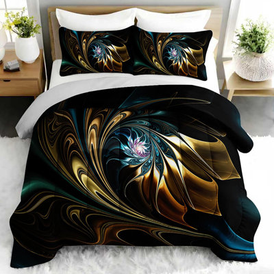 Abstract Floral Swirl Comforter Set, Modern Bedding Set with 2 Pillow Cases, Soft and Machine Washable Bedding, All Seasons Comforter for Room Decor