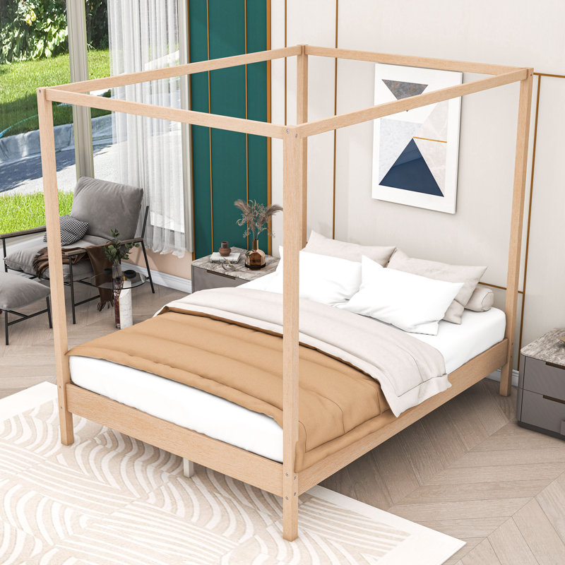 Lit plateforme en bois avec support à lattes, Naturel, Grand