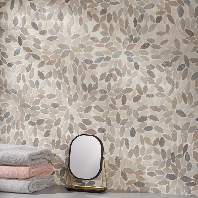 Nature Flower Carrara Marble Mosaic Tile, Lombok  Beige