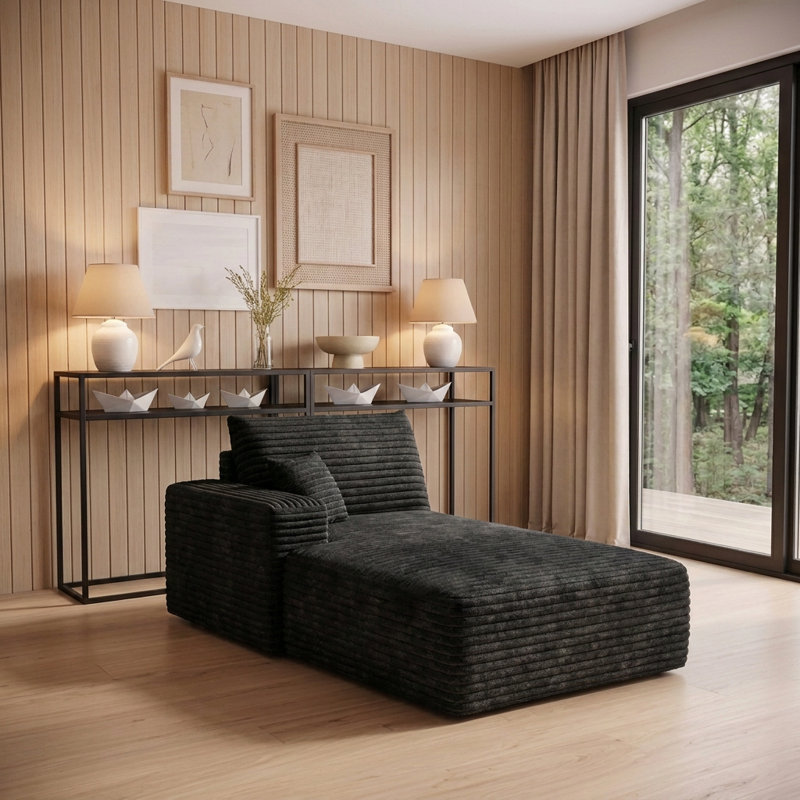 Canapé-lit modulaire moderne avec méridienne, Noir