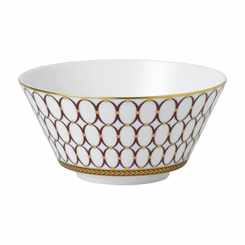 Renaissance Bone China Dining Bowl, Red/White/Gold