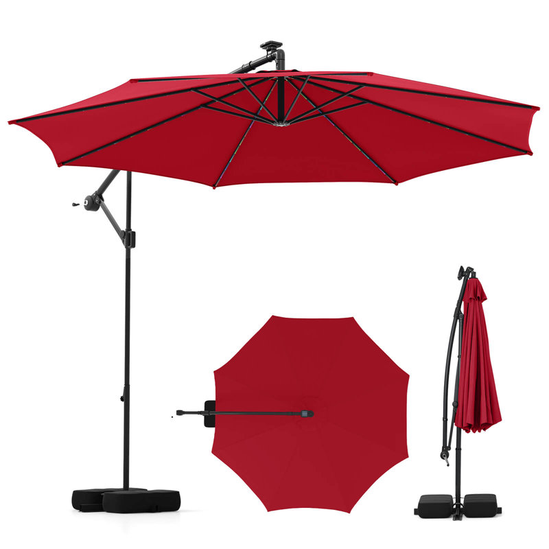 Parasol suspendu solaire 10 pi avec porte-à-faux de patio, Rouge
