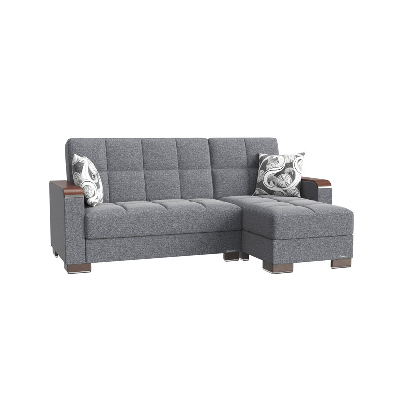 Legacy X Reversible L-Shaped Sleeper Sofa & Chaise Sectional w/ Storage Seats for Living Room, Gray Polyester