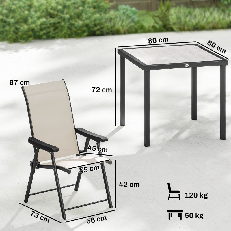 Solid Wood and Steel Patio Dining Set Table,