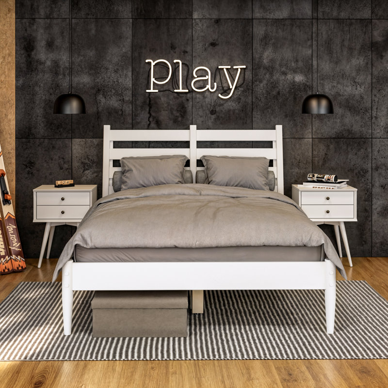 Lit plateforme en bois massif Ashlie, Blanc, Complète
