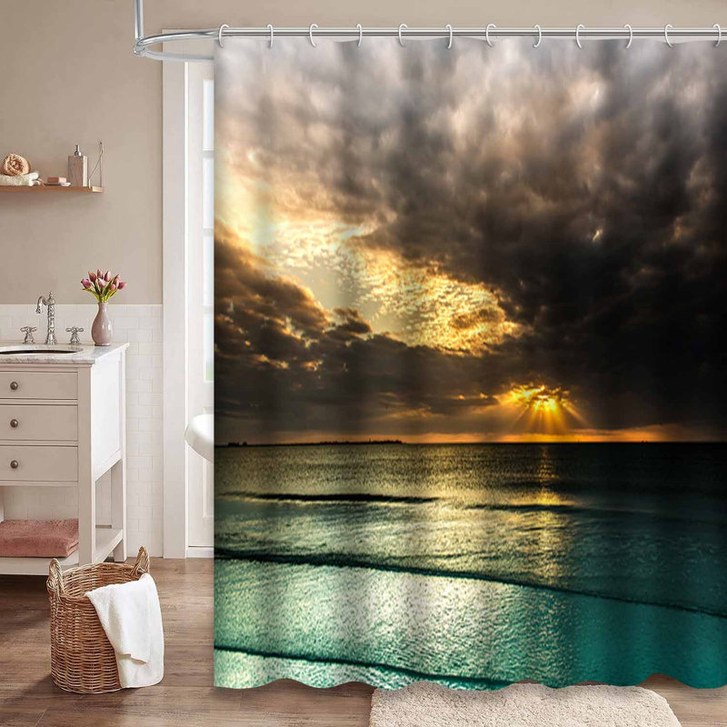 Plage, bleu, eau, nuages, ciel, soleil, océan, coucher de soleil, magnifique, avec 12 crochets, L 72 po x l 84 po