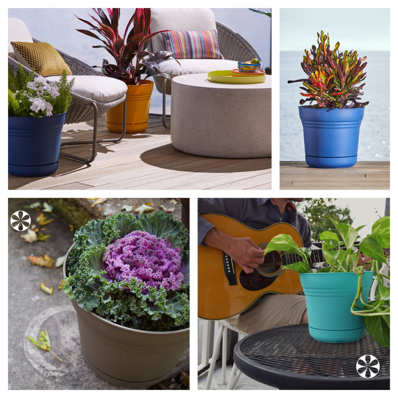 Saturn Traditional Plastic Indoor/Outdoor Round Planter with Saucer, Cloud Appeal, 6.5" H x 7.4" W x 7.4" D