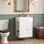 Meuble-lavabo simple de 20 pouces avec lavabo en céramique, armoire de rangement, tiroir, tablette latérale et poignées dorées, peu encombrant pour les petites salles de bain-133033317