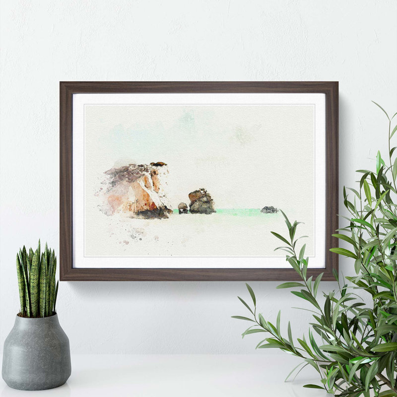 White Sand Beach in Cyprus in Abstract - Picture Frame Graphic Art Print, 35cm H x 50cm W x 2cm D, Walnut