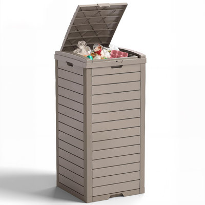 38 Gallon Waterproof UV-Resistant Resin Trash Can With Lockable Lid & Drip Tray, Indoor Outdoor Garbage Bin For Patio And Kitchen