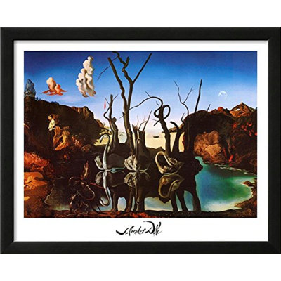 " Swans Reflecting Elephants White Border " by Salvador Dali