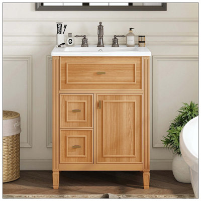 Tiroirs de meuble-lavabo autoportants en bois massif et panneau de fibres à densité moyenne