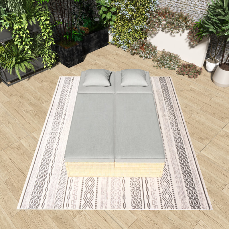 Lit de jour d'extérieur en rotin d'osier de patio avec dossier et siège réglables, Coussin gris clair / structure brune