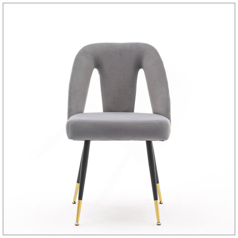 Modern Velvet Upholstered Dining Chair With Nailheads And Metal Legs, Set Of 2, Gray