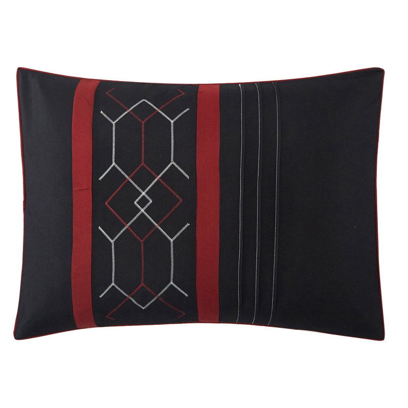 Queen Black and Red Microfiber Geometric Comforter Set