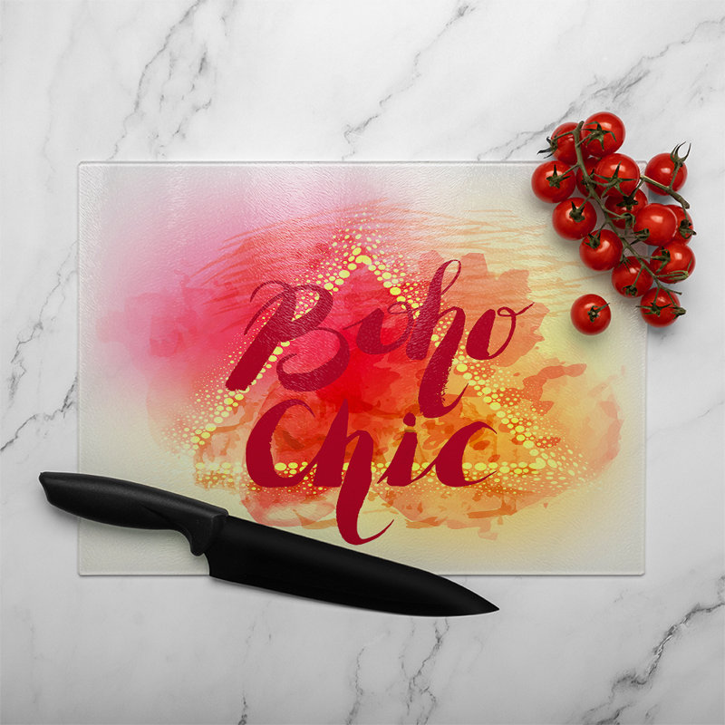 Boho Chic Lettering Glass Chopping Board, 28cm L x 20cm W