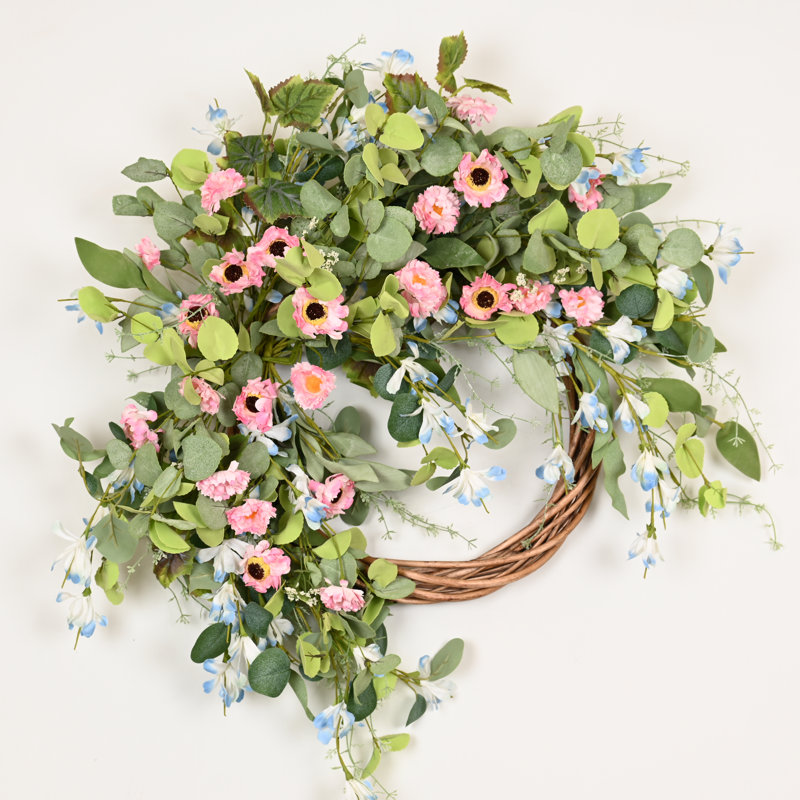 Couronne de porte 24 po Eucalyptus, Vert/rose