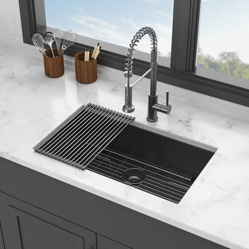 Évier de cuisine noir en acier inoxydable - cuve de cuisine encastrée 30 "x 18" x 9 "en acier inoxydable de calibre 16 avec profondeur de 9 pouces