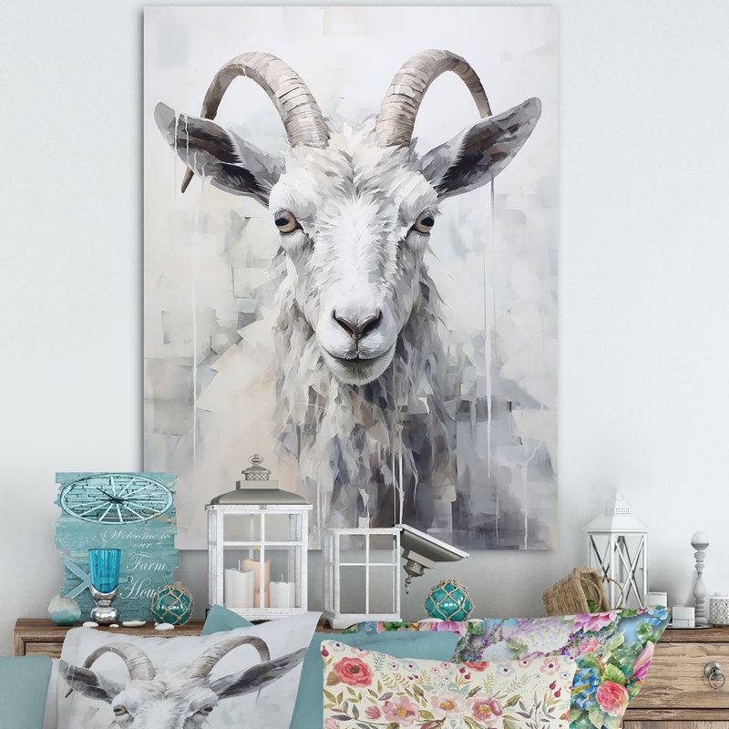 Dos et chèvre blanche sur toile, H 32 po x l 24 po x P 1 po, Toile tendue