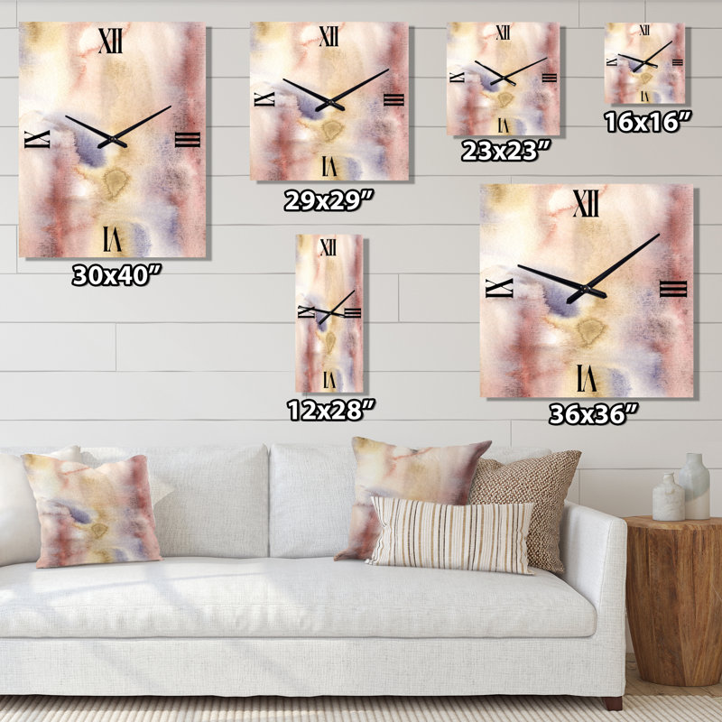 Horloge murale moderne pastel abstrait avec taches bleu foncé, rose et jaune, Grand