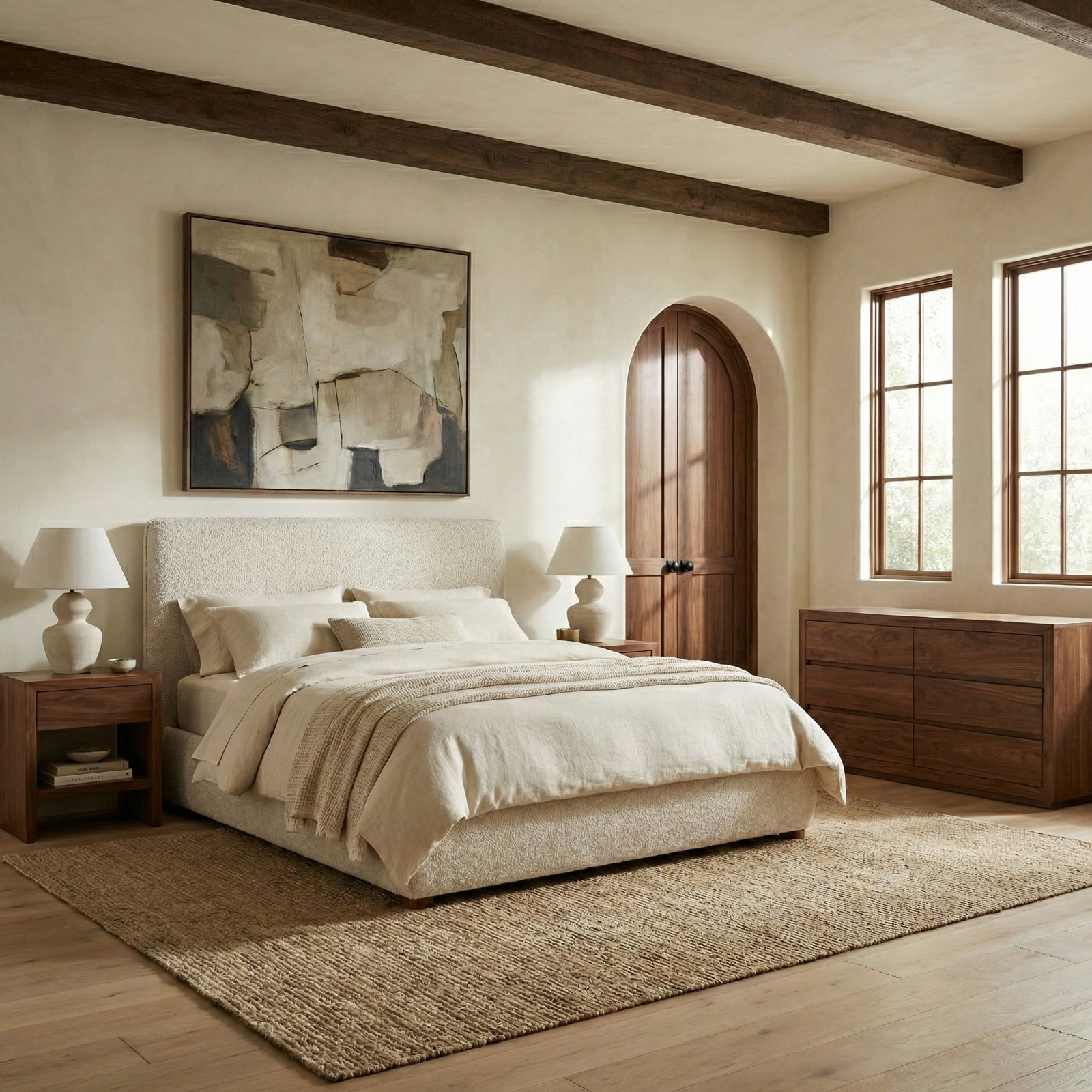 Callahan Upholstered Bed, Full, Oatmeal Boucle