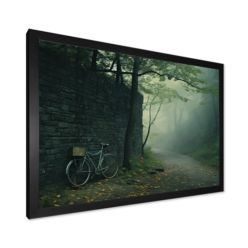 Bleu sarcelle Tour I - Vélo, art mural, salon, H 34 po x l 44 po x P 1,5 po, Cadre simple noir