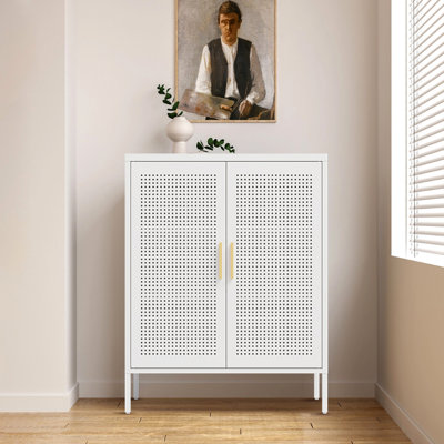 Metal Storage Cabinet, White Color, 2 Adjustable Shelves, High - Grade Lock, Design, For Gym Warehouse Basement, 15.81 In Width Steel File Cabinet With Doors, Adjustable, Appearance, Cold Rolled