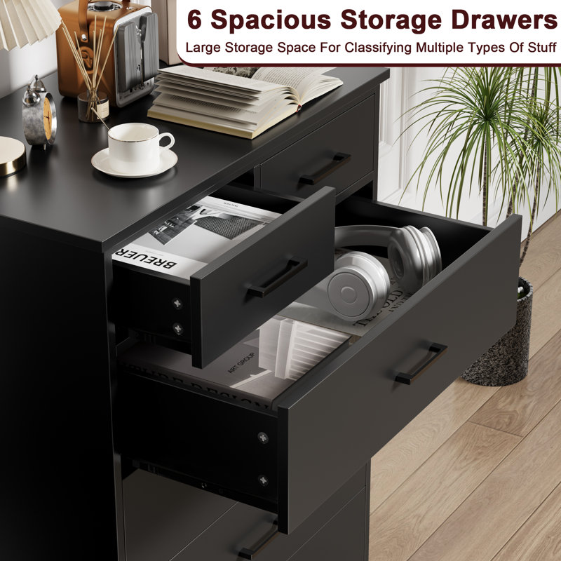 6-Drawer Storage Dresser, 37.8'' H x 27.6'' W Wide Chest of Drawers, Modern Wood Finish Clothing Organizer for Bedroom Closet