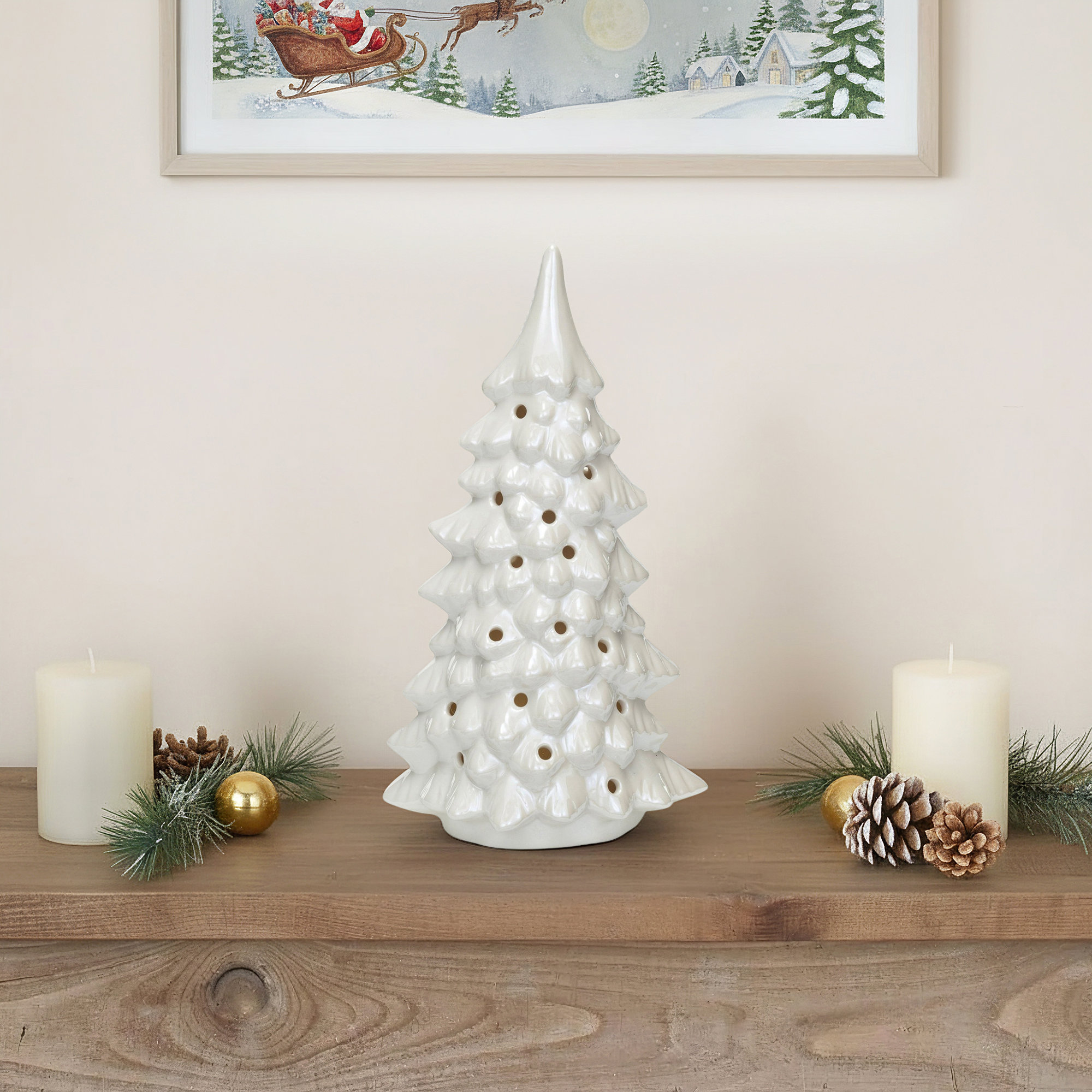 Stoneware LED Tree, 10.38" H x 5.88" W x 4.13" D