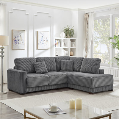 93 Inch L Shaped Sectional Sofa With Reversible Chaise, Soft Corduroy Upholstery For Comfort And Style In Living Rooms And Apartments