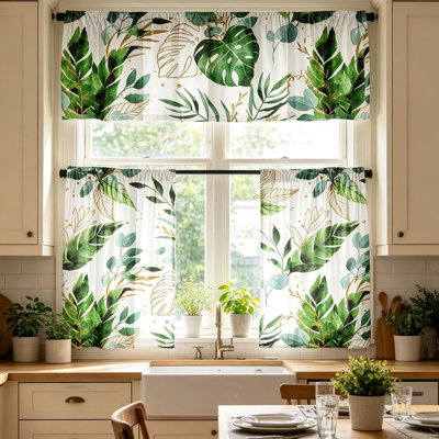 2D Printed Kitchen Curtain Short Panels Washable Decorative Window Curtains For Kitchen