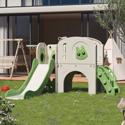 8-in-1 Toddler Slide And Climber Play Set, Kids Slide Playground With Stairs, Tunnel, Telescope, Storage, Basketball Hoop And Ball For Kids Aged 1-3 Y