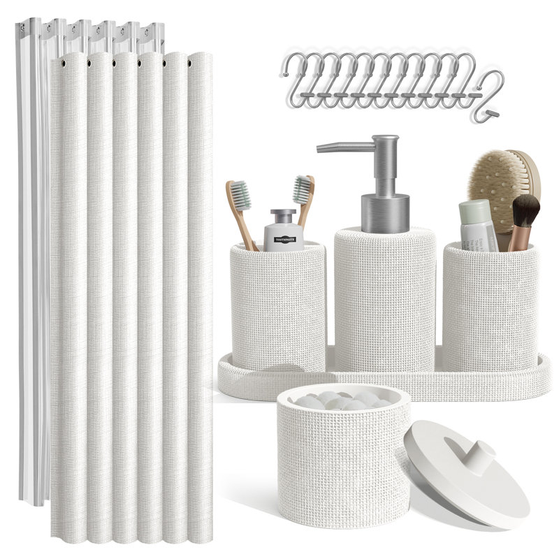Ensemble d'accessoires de salle de bain 19 pièces avec rideau de douche, doublure, crochets et essentiels pour la salle de bain Clara Clark